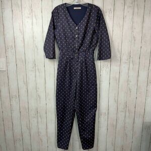 Antoinette Women's Blue Geometric Print Button Front Jumpsuit Size Small